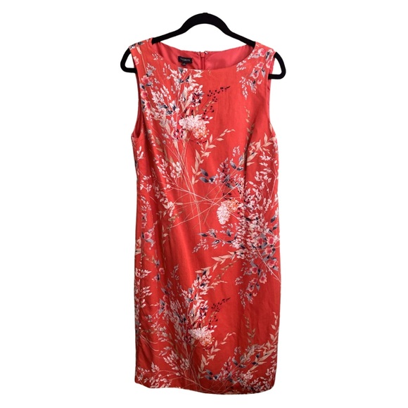 Talbots Dresses & Skirts - TALBOTS Orange Coral FLORAL Sheath Dress Lined Sleeveless Knee Length or Midi